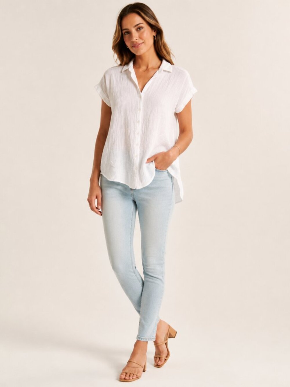 Universal Thread XS White Cotton Gauze Button Down Short Sleeve Shirt